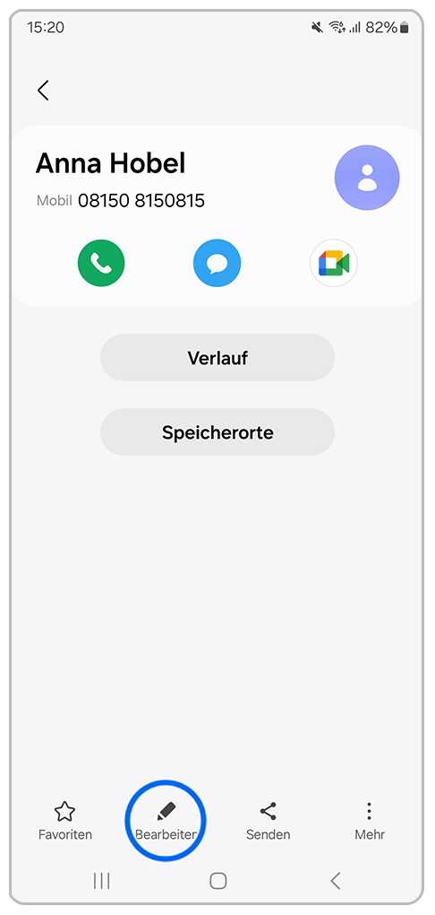 Galaxy Smartphone Kontakt mit Markierung auf Bearbeiten