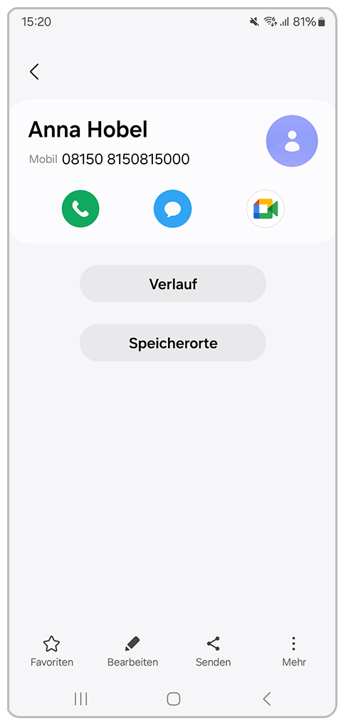Galaxy Smartphone bearbeiteter Kontakt