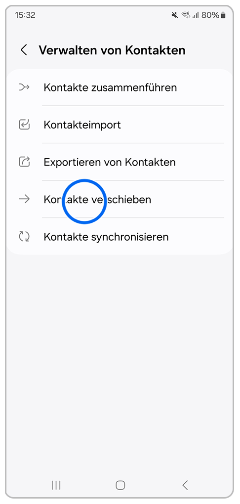 Galaxy Smartphone Kontakte verwalten mit Markierung auf Kontakte verschieben