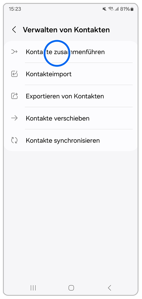 Galaxy Smartphone Verwalten von Kontaktdaten mit Markierung auf Kontakte zusammenführen