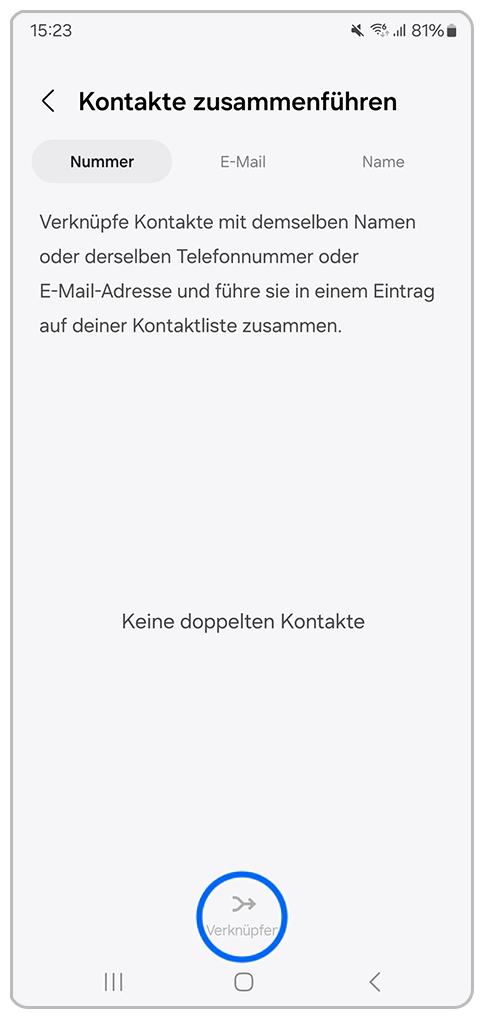 Galaxy Smartphone Kontakte zusammenführen mit Markierung auf Verknüpfen