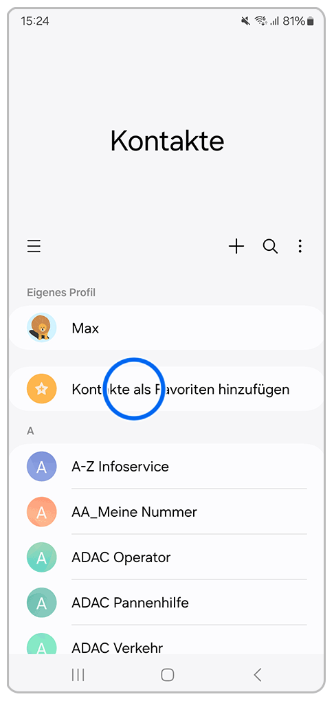 Galaxy Smartphone Kontakte mit Markierung auf Kontakte als Favoriten hinzufügen