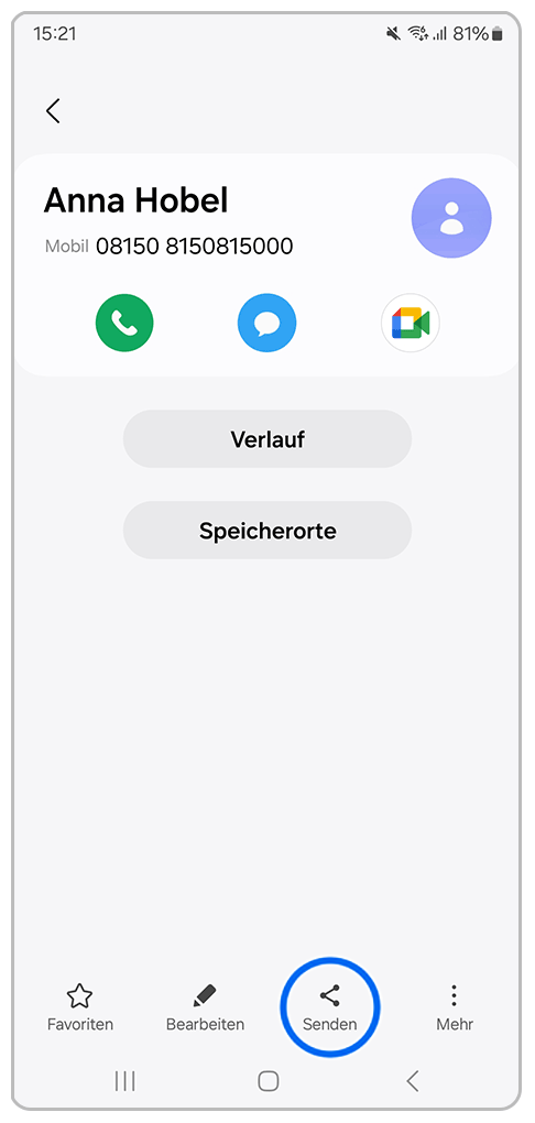 Galaxy Smartphone Kontakt mit Markierung auf Senden