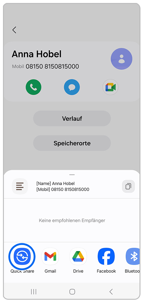 Galaxy Smartphone Kontakt versenden mit Markierung auf Quick Share