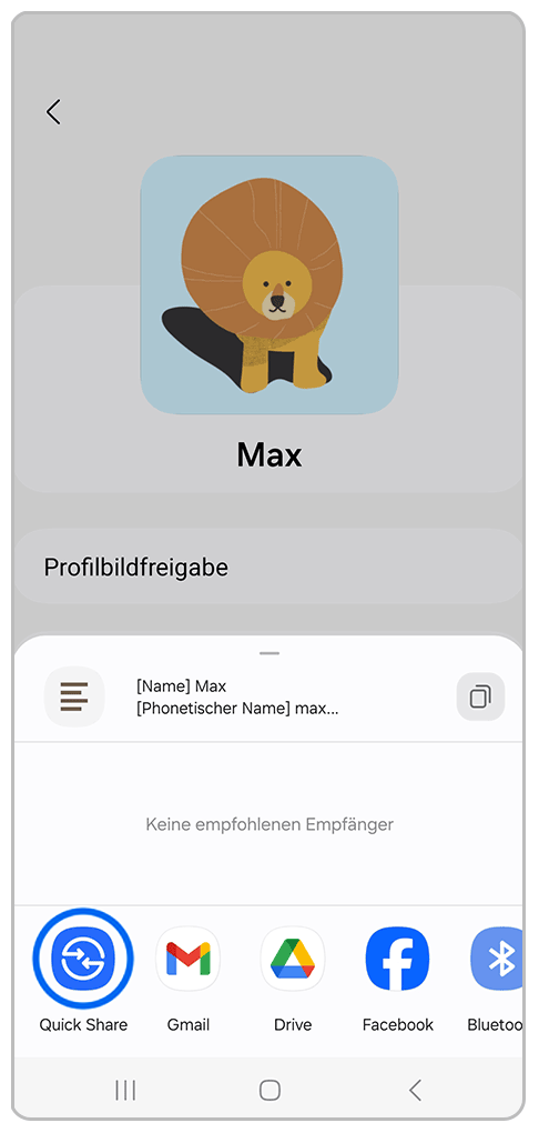 Galaxy Smartphone Eigener Kontakte mit Markierung auf Quick Share