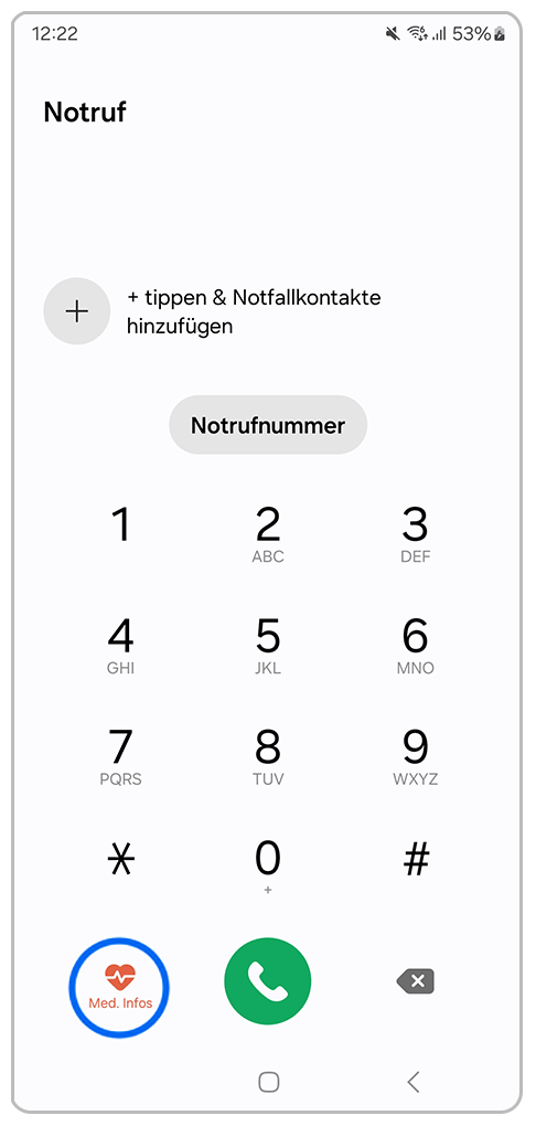 Galaxy Smartphone Notruf mit Markierung auf Med. Infos