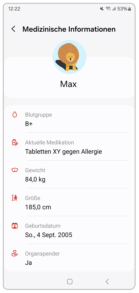 Galaxy Smartphone medizinische Informationen Übersicht