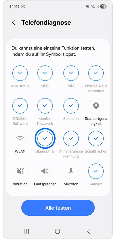 Bluetooth wird bei Telefondiagnose getestet