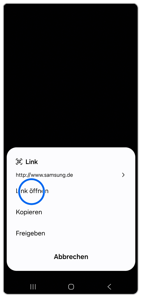 Galaxy Smartphone Kamera mit Markierung auf Link.