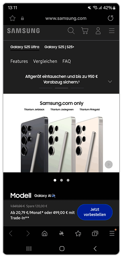 Galaxy Smartphone Internet Explorer Samsung Homepage