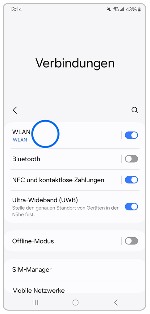 Galaxy Smartphone Verbindungen mit Markierung auf WLAN