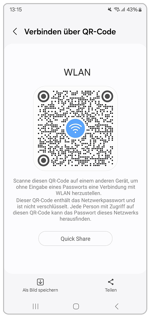 Galaxy Smartphone WLAN angezeigter QR-Code