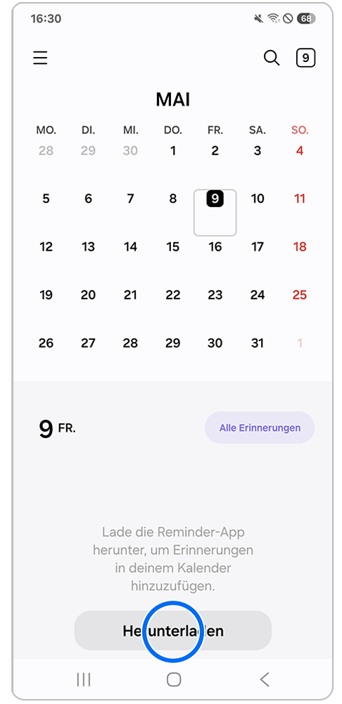 Kalender App Erinnerungen mit Markierung auf Herunterladen