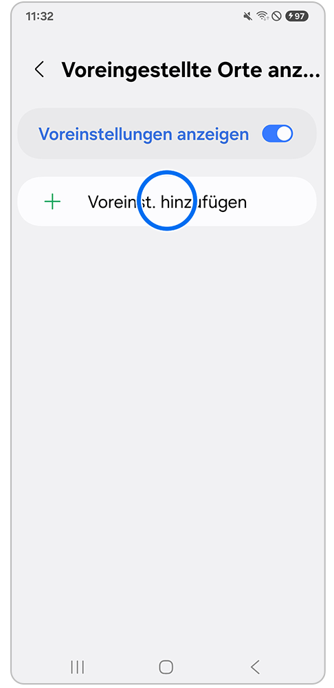 Reminder App Voreingestellte Orte Anzeigen mit Markierung auf Voreins. hinzufügen