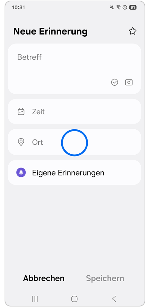 Reminder App mit neue Erinnerung einrichten mit Markierung auf Ort