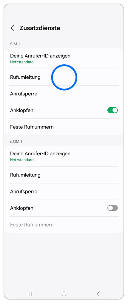 Zusatzdienste mit Markierung auf Rufumleitung