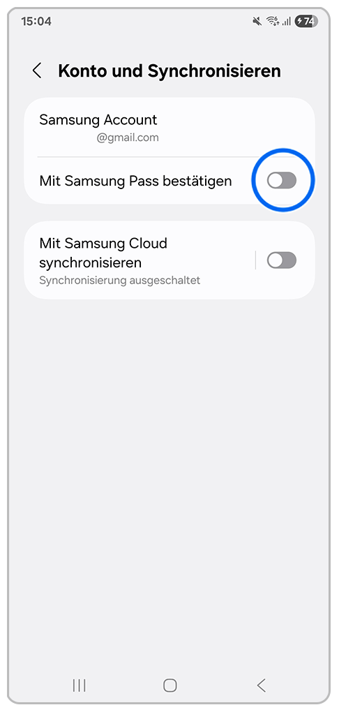 Galaxy Smartphone Samsung Pass mit Markierung auf Schieberegler.