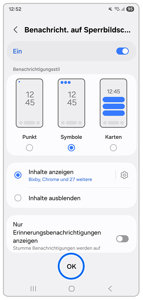 Galaxy Smartphone Samsung Pass mit Markierung auf OK.