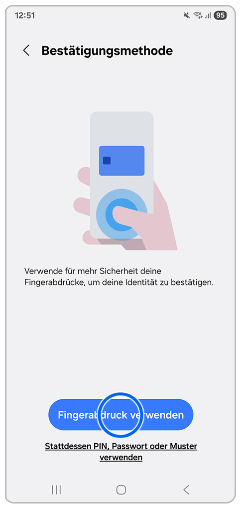 Galaxy Smartphone Samsung Pass mit Markierung auf Fingerabdruck verwenden.