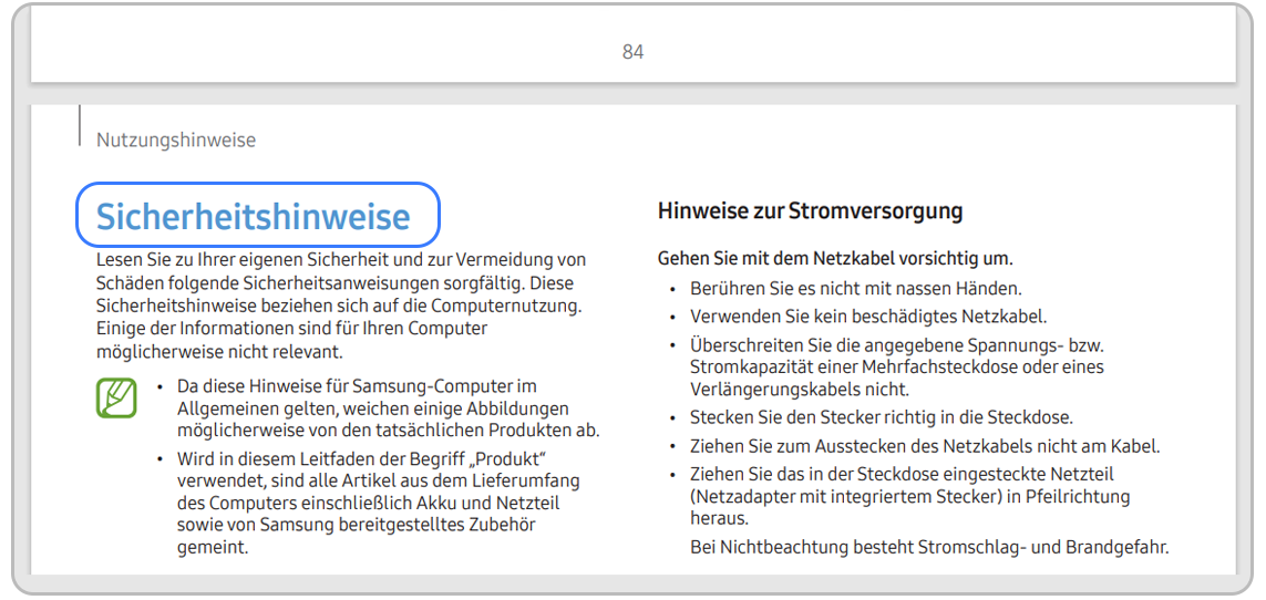 Screen - Bedienungsanleitungen -Sicherheitshinweise - Galaxy Book4