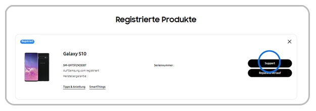 Bei einem im Samsung Account registrierten Produkt einen Support Servicce auslösen.