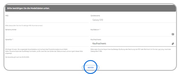 Beim Buchen einer Reparatur die Modelldaten prüfen.