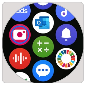 Prezentare generală a aplicațiilor de pe un Galaxy Watch. Aplicația Camera Controller este atinsă.