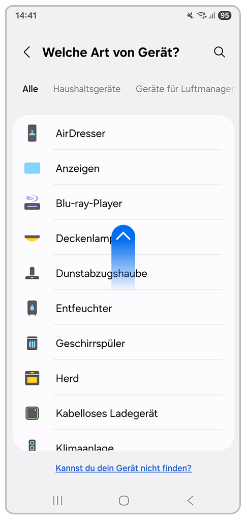 Galaxy Smartphone SmartThings mit Pfeil nach oben.