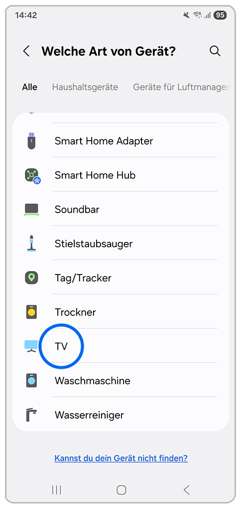 Galaxy Smartphone SmartThings mit Markierung auf TV.