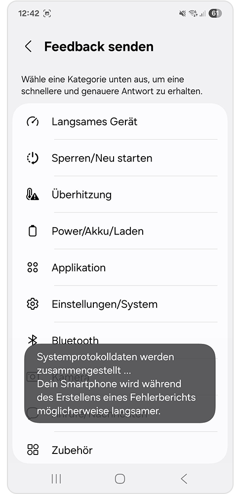 Samsung Members App Feedback senden mit Hinweis Systemprotokolldaten werden zusammengefasst