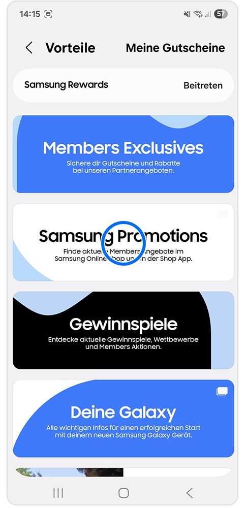 Galaxy Smartphone Members-App Vorteile mit Markierung auf Samsung Promotions