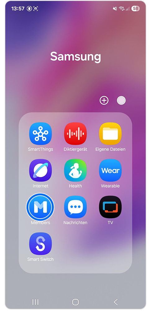 Galaxy Smartphone App-Bildschirm mit Markierung auf Members-App