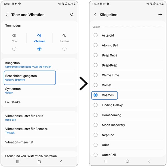 Samsung Galaxy Benachrichtigungston auswählen