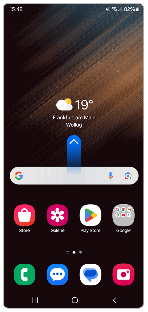 Galaxy Smartphone Startbildschirm mit Pfeil nach oben