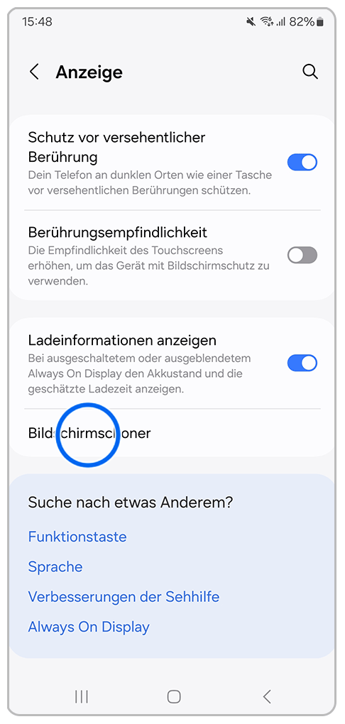 Galaxy Smartphone Anzeige mit Markierung auf Bildschirmschoner