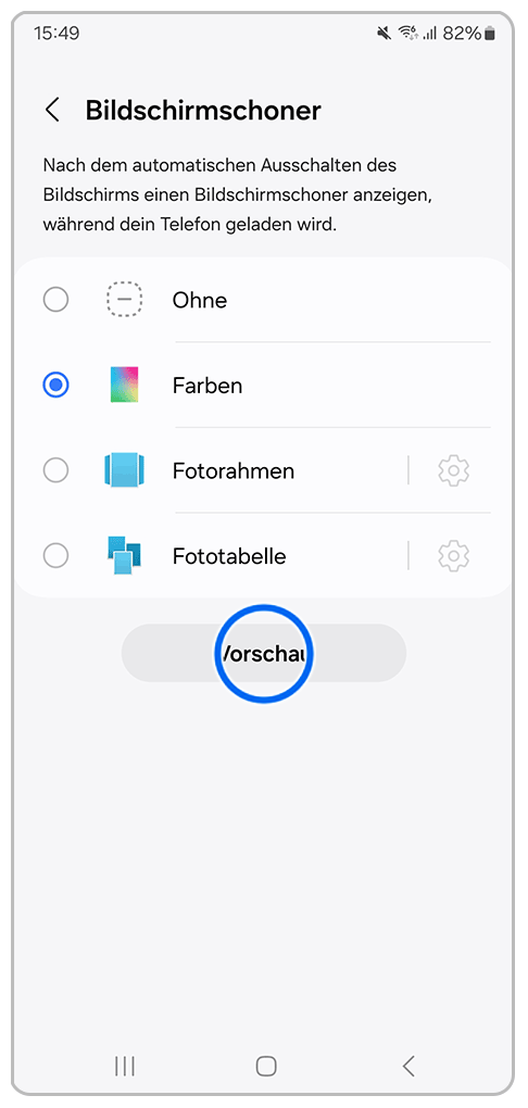 Galaxy Smartphone Bildschirmschoner mit Markierung auf Vorschau