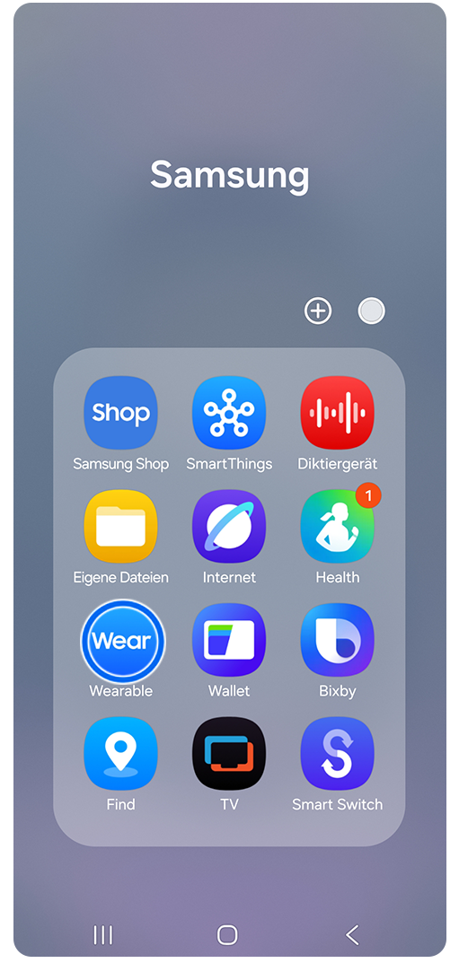 Galaxy Smartphone Samsung Ordner mit Markierung auf Wearable App Symbol