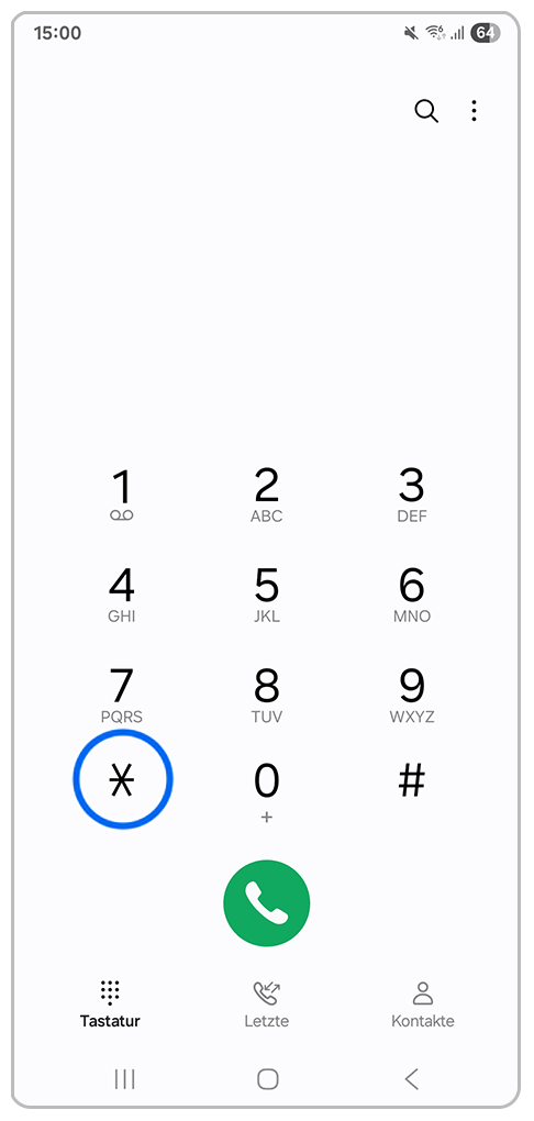 Galaxy Smartphone Telefon-App mit Markierung auf Tastatur