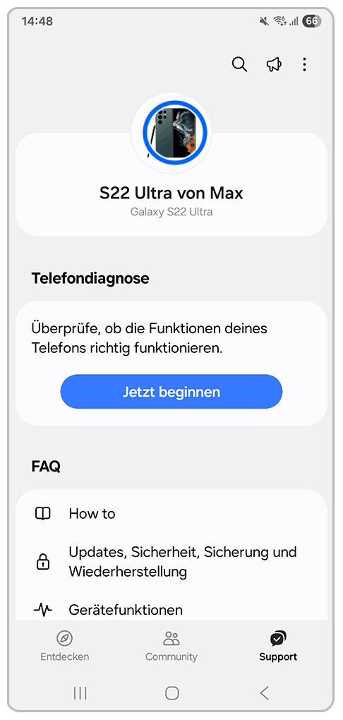 Galaxy Smartphone Samsung Members mit Markierung auf Telefonbild
