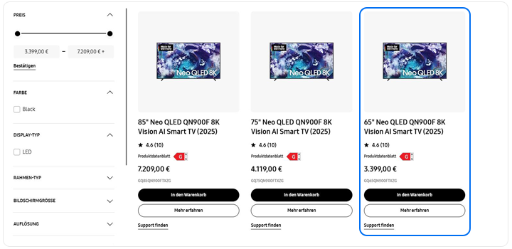 Gewünschte TV-Modell in den Suchergebnissen anklicken.