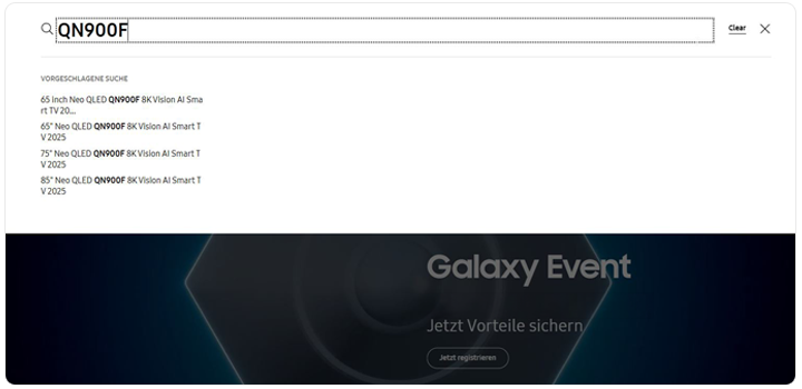 Samsung Webseite gewünschte TV-Modell eingeben.
