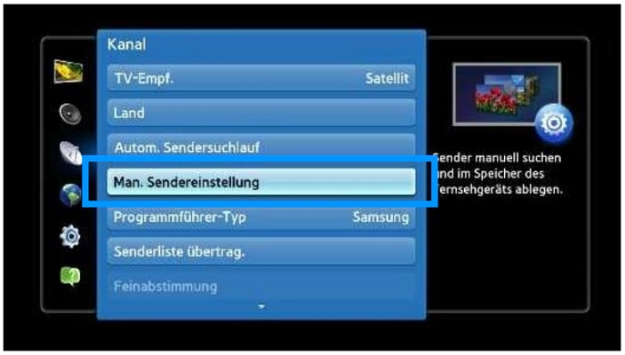 TV Bildschirm Menüauswahl