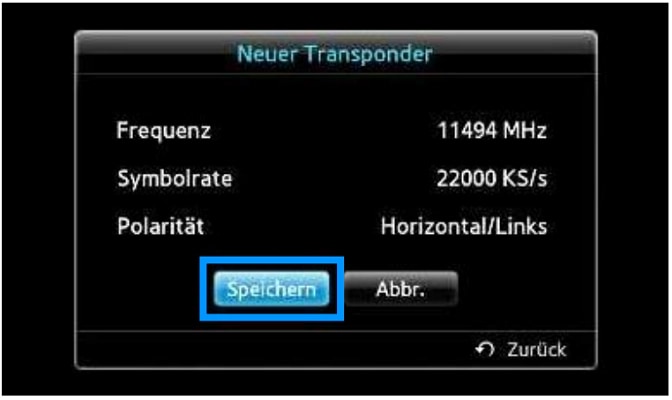 TV Bildschirm Menüauswahl Speichern