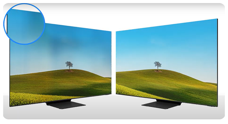 Samsung TV Bildschirm vor und nach der Bildschirmoptimierung