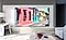 Ein 98-Zoll-Supersize TV ist an der Wand eines Wohnzimmers montiert und zeigt bunte Gebäude an.