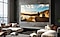Ein 98-Zoll-Supersize TV ist an der Wand eines Wohnzimmers montiert und zeigt die Natur an.