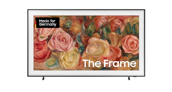 Zu sehen ist der Lifestyle TV The Frame mit einer Blumen Abbildung.