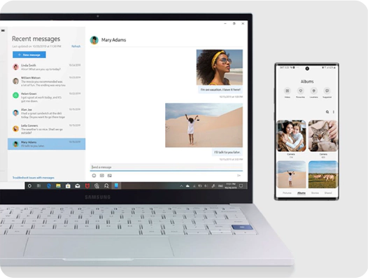 Galaxy Book Ion forbundet med Galaxy Note10 via Microsoft Your Phone