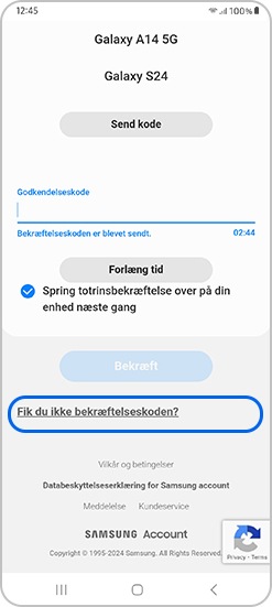 Tryk på Jeg har ikke modtaget bekræftelseskoden