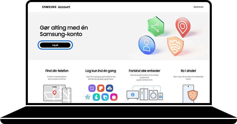 Log ind valgt på Samsung-kontohjemmesidens startside